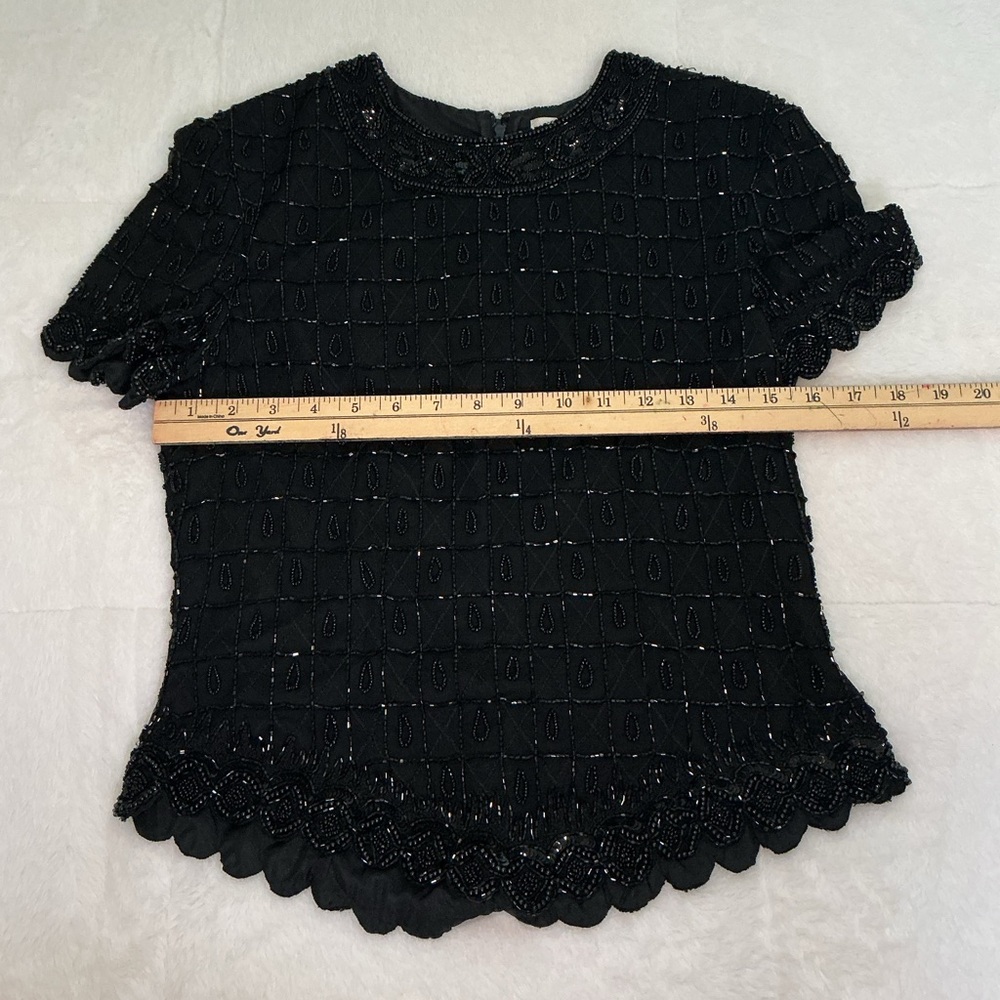Vintage Black Beaded Short Sleeve Women's Top - Picture 7 of 12